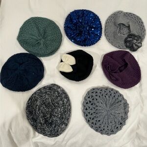 Bundle of 8 beret’s / bobble hats (crochet, knit, sequins)